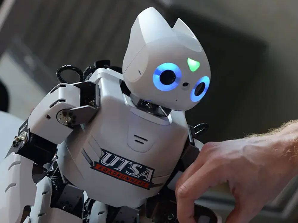 Robot with UTSA Roadrunners logo